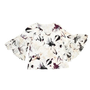 Calvin Klein Women's Floral Ruffle Bell Sleeve Blouse Top Regular Size S
